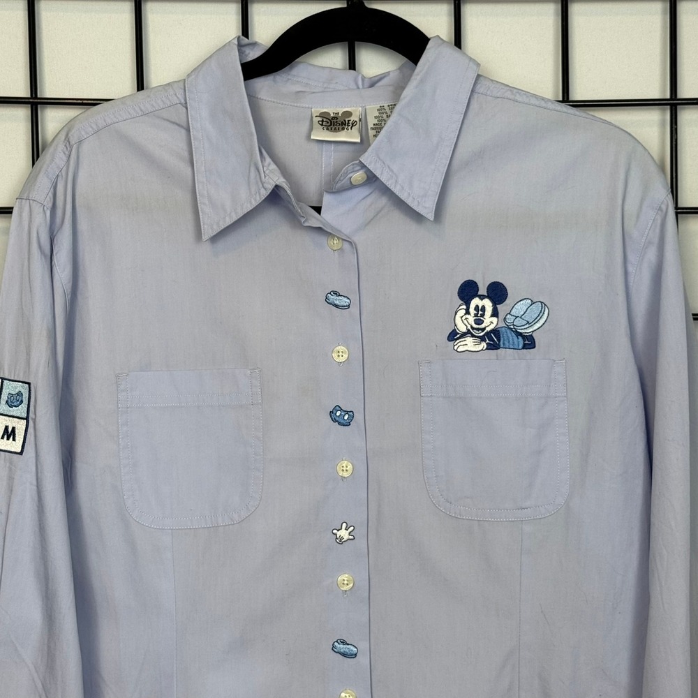 Vintage Disney‎ Catalog Casual Shirt Womens Large Blue Embroidered Mickey Mouse
